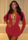 Women's Sexy Solid Color Deep V Neck Long Sleeve Drawstring Slim Fit Bodycon Mini Dress