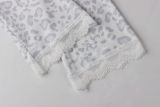 Women's Leopard Floral Print Square Neck Lace Trim Flared Long Sleeve Slim Fit High Stretch Top