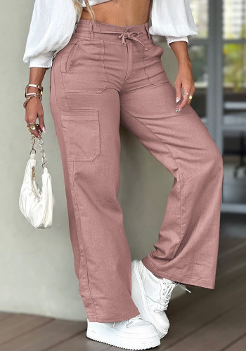 Fall Winter Women's Casual High Waist Cargo Wide Leg Pants