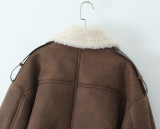 Women's Streetwear Turn-Down Collar Loose Suede Sherpa-Lined Jacket