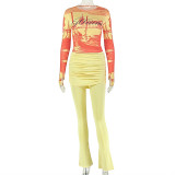 Women's Streetwear Casual Round Neck Long Sleeve Top and Flared Pants Two-Piece Set