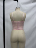 Women's Sexy Lace Patchwork Sheer Ruched Strap Corset Crop Top