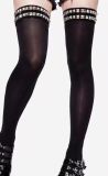 Women's Sexy Black Rhinestone Cross Sheer Thigh-High Stockings One-Piece Design