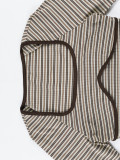 Women's Striped Two-Piece Set U Neck Low Cut Long Sleeve Slim Waist Top and Slim Fit Flared Pants