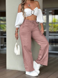 Fall Winter Women's Casual High Waist Cargo Wide Leg Pants