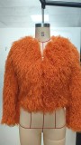 Fall Winter Women's Long Sleeve Faux Fur Zip-Up Cropped Jacket