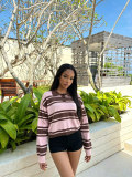 Women's Streetwear Casual Colorblock Striped Turndown Collar Loose Long Sleeve Knit Sweater