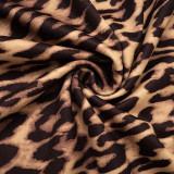 Fall Winter Women's Leopard Print Button Detail Patchwork Faux Fur Long Sleeve Slim Fit Top