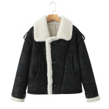 Women's Streetwear Turn-Down Collar Loose Suede Sherpa-Lined Jacket