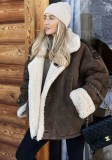 Women's Streetwear Turn-Down Collar Loose Suede Sherpa-Lined Jacket