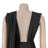 Women's Elegant Deep V Neck Hollow Out Low Back Slim Fit Dress
