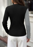 Fall Winter Women's Colorblock V Neck Long Sleeve Slim Fit Knit Cardigan