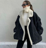 Women's Streetwear Turn-Down Collar Loose Suede Sherpa-Lined Jacket