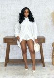 Fall Winter Women's Solid Color Round Neck Crisscross Knitted Top and Shorts Set with Slouch Sleeves