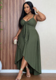 Elegant Slim Fit Strap Asymmetric Slit  Ruched Dress