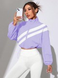 Fall Winter Women's Colorblock Diagonal Striped Stand Collar Cropped Sun Protection Jacket