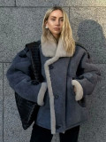 Women's Streetwear Turn-Down Collar Loose Suede Sherpa-Lined Jacket