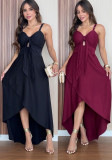 Elegant Slim Fit Strap Asymmetric Slit  Ruched Dress