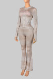 Women's Crocodile Print Slim Fit Hooded Top and High Waist Flared Pants Set