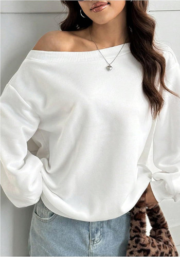 Fall Women's Casual Loose Solid Color Slash Shoulder Top