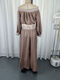 Women's Chic Off Shoulder Cropped Top Straight Leg Pants Holiday Two-Piece Set