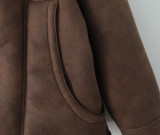 Women's Streetwear Turn-Down Collar Loose Suede Sherpa-Lined Jacket