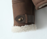 Women's Streetwear Turn-Down Collar Loose Suede Sherpa-Lined Jacket
