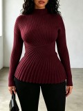 Fall Winter Women's Solid Color High Neck Slim Fit Long Sleeve Basic Knit Top