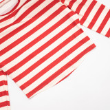 Fall Women's Striped Padded Shoulder Long Sleeve Slim Waist Slim Fit Cropped Top