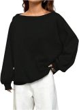 Fall Women's Casual Loose Solid Color Slash Shoulder Top