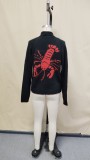 Winter Women's Casual Career Single-Breasted Long Sleeve Shrimp Print Knit Cardigan