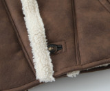 Women's Streetwear Turn-Down Collar Loose Suede Sherpa-Lined Jacket