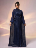 Women's Elegant Sequin Long Sleeve Evening Gown with Cap Sleeves