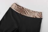 Women's Casual Leopard Print Colorblock Square Neck Long Sleeve Top and High Waist Flared Pants Set
