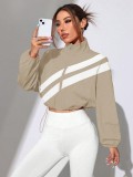 Fall Winter Women's Colorblock Diagonal Striped Stand Collar Cropped Sun Protection Jacket
