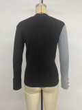 Fall Winter Women's Colorblock V Neck Long Sleeve Slim Fit Knit Cardigan