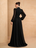 Women's Chic Floral Chiffon Long Sleeve Beaded Embroidered Maxi Dress