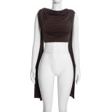 Fall Women's Chic Off Shoulder Ruched Patchwork Long Sleeve Cropped Top with Shawl