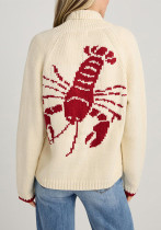 Winter Women's Casual Career Single-Breasted Long Sleeve Shrimp Print Knit Cardigan Winter Women's Casual Career Single-Breasted Long Sleeve Shrimp Print Knit Cardigan