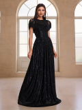 Women's Elegant Luxury Sequin Beaded Cape Evening Gown
