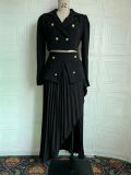 Spring Women's Sweet Sleeveless V Neck Elastic Waist Pleated Pants Set
