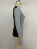 Fall Winter Women's Colorblock V Neck Long Sleeve Slim Fit Knit Cardigan