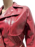 Fall Winter Women's Turn-Down Collar PU Leather Jacket and Capri Pants Set