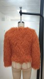Fall Winter Women's Long Sleeve Faux Fur Zip-Up Cropped Jacket