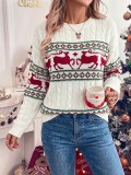 Fall Winter Women's Christmas Jacquard Round Neck Sweater