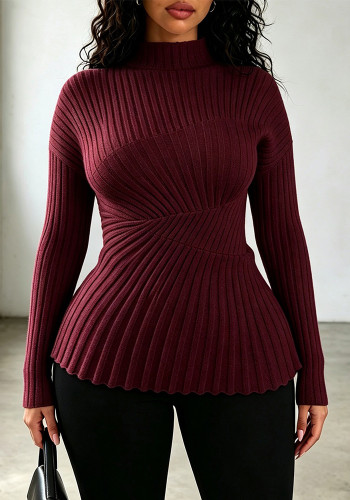 Fall Winter Women's Solid Color High Neck Slim Fit Long Sleeve Basic Knit Top