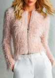 Fall Winter Women's Long Sleeve Faux Fur Zip-Up Cropped Jacket