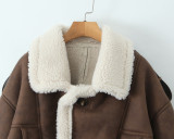 Women's Streetwear Turn-Down Collar Loose Suede Sherpa-Lined Jacket