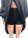 Fall Winter Women's Solid Color Round Neck Crisscross Knitted Top and Shorts Set with Slouch Sleeves