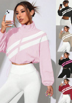 Fall Winter Women's Colorblock Diagonal Striped Stand Collar Cropped Sun Protection Jacket Fall Winter Women's Colorblock Diagonal Striped Stand Collar Cropped Sun Protection Jacket